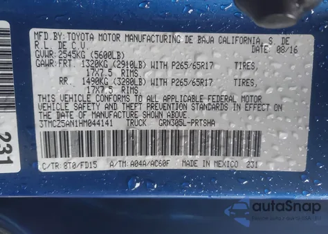 2017 Toyota Tacoma Trd Sport from USA, damaged, VIN 3TMCZ5AN1HM044141